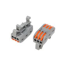 Клемма СМК 222-423D проходная 3-полюсная, с креплением на DIN-рейку (0,08-4 мм²) серая (50 шт./уп.) REXANT