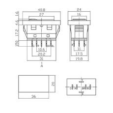Переключатель (стеклоподъемника) клавишный 12V 20А (6с) (ON)-OFF-(ON) черный с подсветкой и проводом (ASW-21D) REXANT