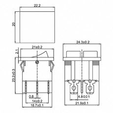 Выключатель клавишный 250V 6А (6с) ON-OFF зеленый с подсветкой ДВОЙНОЙ Mini (RWB-305) REXANT