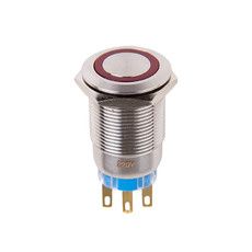 Кнопка антивандальная Ø19 250В Фикс (5с) ON-OFF/OFF-ON подсв/красная REXANT