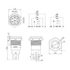 Кнопка  антивандальная Ø16 Б/Фикс (5с) (ON)-OFF плоская подсв/красная КОЛОКОЛ  REXANT