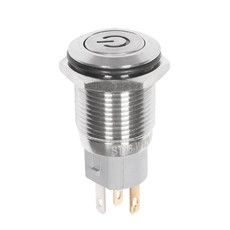 Кнопка антивандальная Ø16 12В Б/Фикс (5с) OFF-(ON)/ON-(OFF) плоская подсв/синяя POWER (A-16-F5) REXANT