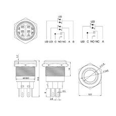 Кнопка антивандальная Ø19 12В Фикс (5с) OFF-ON/ON-OFF подсв/красная REXANT