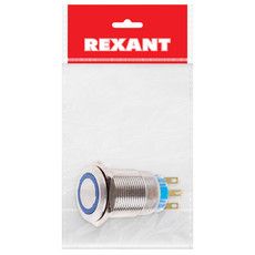 Кнопка антивандальная Ø19 12В Фикс (5с) OFF-ON/ON-OFF подсв/синяя REXANT