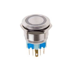 Кнопка антивандальная Ø22 12В Б/Фикс (5с) OFF-(ON) / ON-(OFF) подсв/синяя REXANT