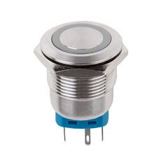 Кнопка антивандальная Ø 22 12 В Б/Фикс (5с) OFF-(ON)/ON-(OFF) подсв./зеленая REXANT