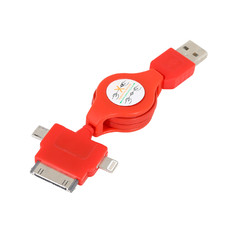 USB кабель-рулетка 3 в 1 для iPhone 5/microUSB/iPhone 4 красный