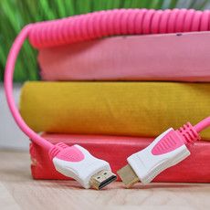 Шнур HDMI - HDMI, длина 2 метра, витой, розовый (GOLD) (PE пакет) REXANT