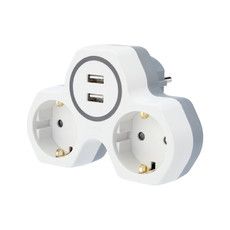 Двойник электрический 16 А с заземлением и защитными шторками + 2 USB порта, 2,4 А, белый REXANT 