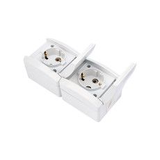 Блок вертикальный 2 розетки (керамика) INDUSTRIAL IP54 с заземлением, о/у, белый KRANZ