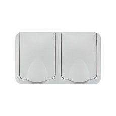 Блок горизонтальный 2 розетки Mini OG IP54 с заземлением, о/у, серый KRANZ