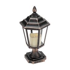 Декоративный фонарь на подставке со свечкой, бронзовый корпус, размер 14,5х17х31см, цвет теплый белый