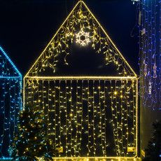Гирлянда светодиодная Бахрома (Айсикл) 4,8х0,6м 176 LED ЗОЛОТОЙ прозрачный ПВХ IP65 постоянное свечение 230В блок в комплекте NEON-NIGHT
