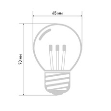 Лампа шар e27 6 LED  Ø45мм - желтая, прозрачная колба, эффект лампы накаливания