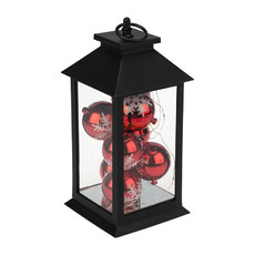 Декоративный фонарь с шариками, черный корпус, размер 14х14х27 см, цвет теплый белый