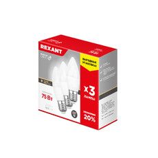 Лампа светодиодная REXANT Свеча CN 9.5 Вт E27 903 Лм 2700 K теплый свет (3 шт./уп.)