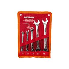 Набор ключей комбинированных трещоточных REXANT (8, 10, 13, 17, 19 мм), 5 шт., CrV, зеркальное хромирование 