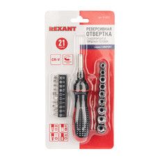 Набор головок и бит с реверсивной отверткой, 21 предмет REXANT